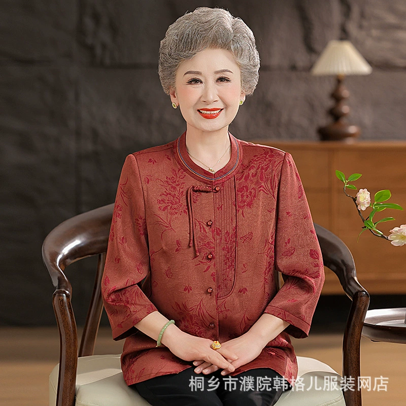 Летняя рубашка бабушки, одежда для пожилых женщин, весенне-летняя верхняя одежда для мам, тонкая свадебная банкетная одежда для женщин 70 и 80 лет.