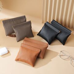 本物の柔らかいレザーの質感の自己閉鎖ミニ収納袋化粧品袋小銭入れヘッドフォンポータブル旅行コインバッグ