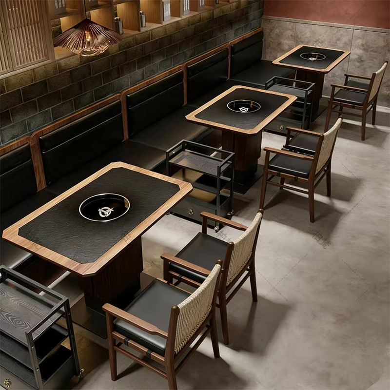 Mei Guoyun Guichuan Mountain Wildwind Restaurant tarjeta de mesa de mármol de madera maciza olla caliente silla estufa electromagnética integrada comercial