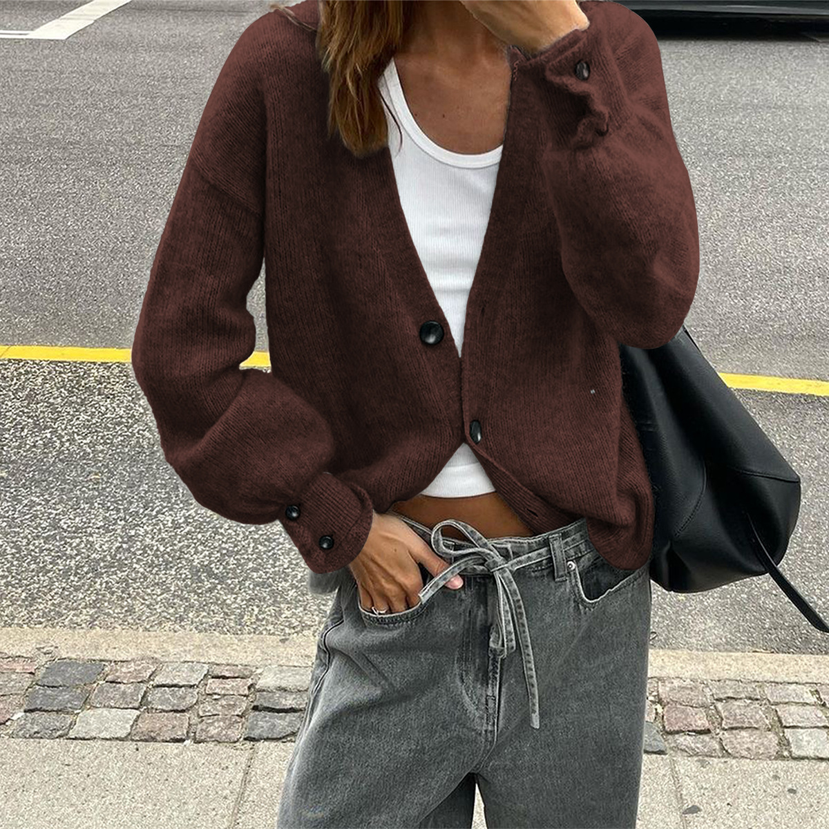 Kaikuo Europa y América de moda botones de lana de manga larga suéter multicolor ropa de mujer otoño / invierno 2025 Amazon