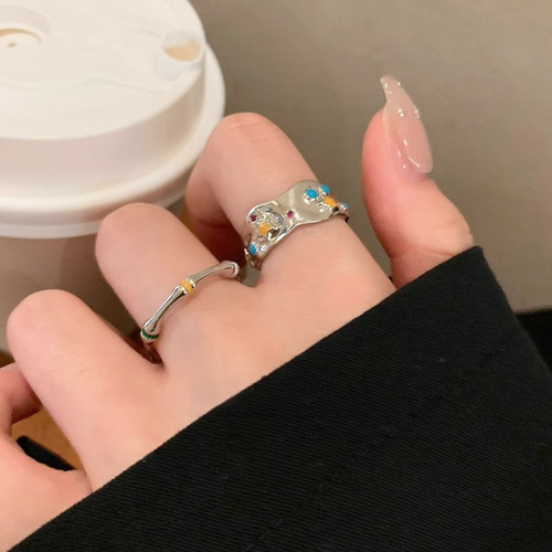 Korean style niche design drip glaze irregular ring female ins fashion personality versatile open index finger ring
