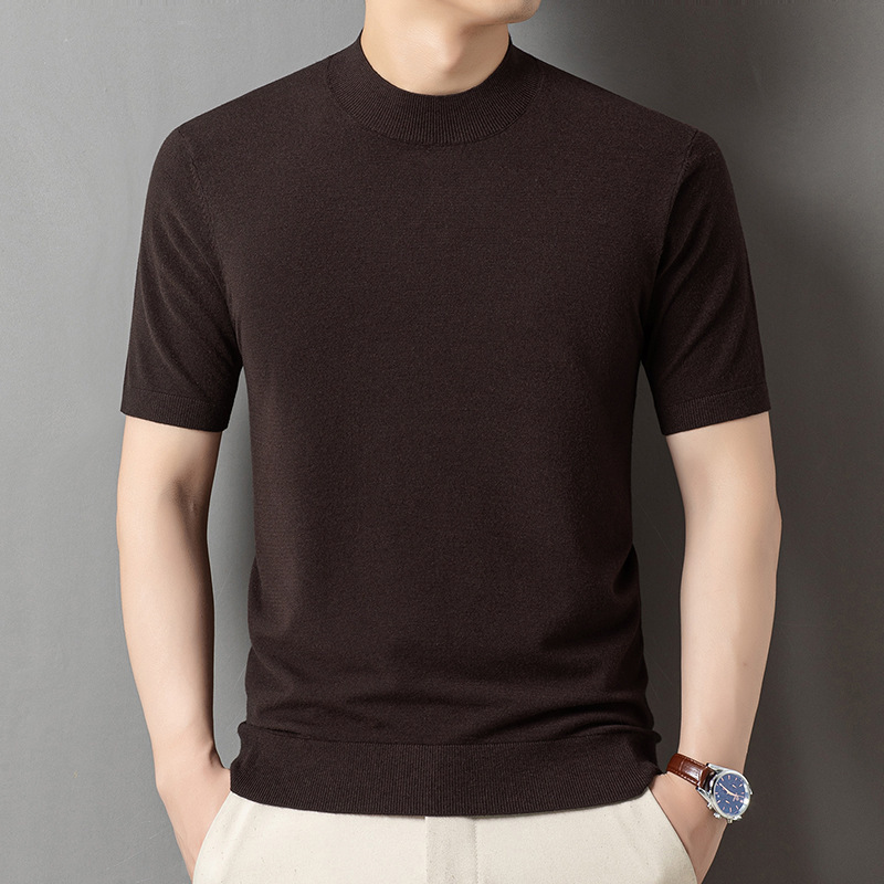 High-Quality Sheep Wool Men's New Spring and Summer Half-Turtleneck Short-Sleeved Solid Color Business Casual Knitted Base Shirt Top High-Quality Sheep Wool Men's New Spring and Summer Half-Turtleneck Short-Sleeved Solid Color Business Casual Knitted Base Shirt Top