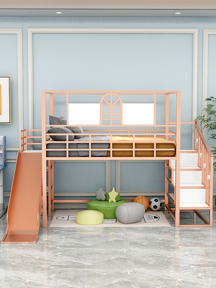 Children's Bunk Bed with Slide and Wardrobe, Half-Height Treehouse Castle Bed