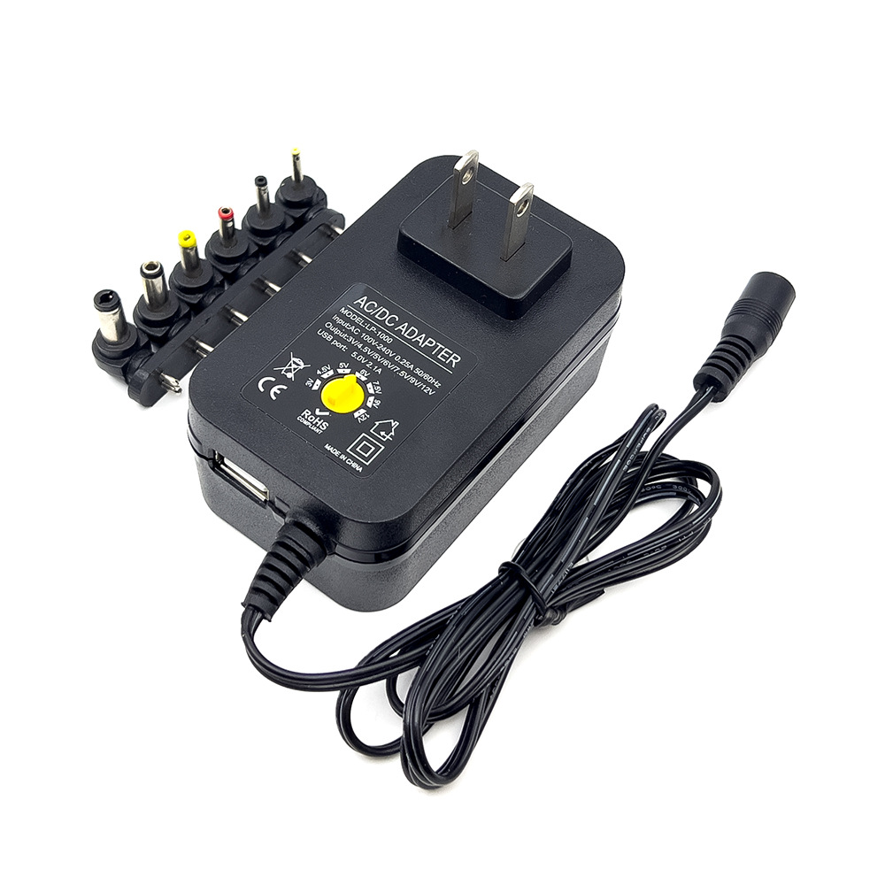 Fuente de alimentación ajustable multifunción 3 - 12V Fuente de alimentación ajustable 36W con puerto USB Función de carga 5V 3 - 12V