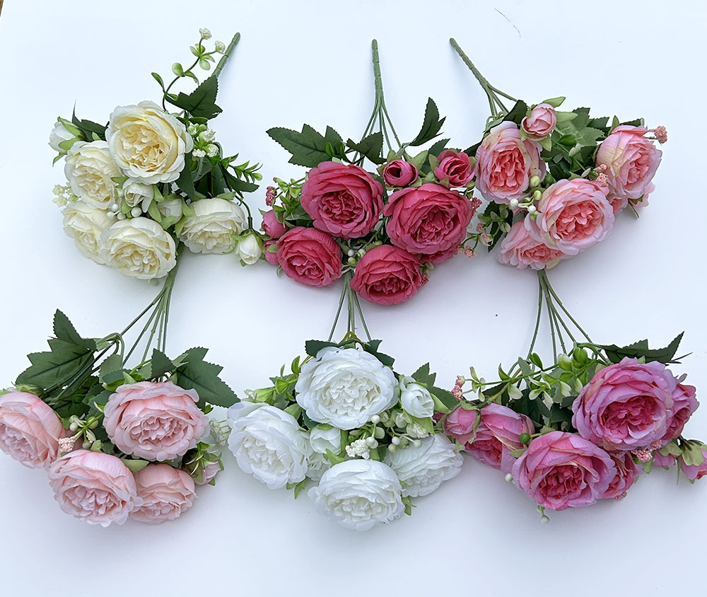 Simulation 5 Spring Peony Korean-style Bundle Rose Peony Simulation Flower Home Wedding Rose Bundle Decoration_voghion.com