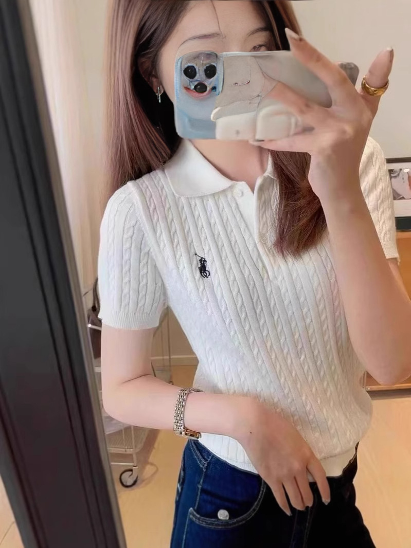 老銭風馬刺繍小衆気質経典モデルカジュアル麻花半袖POLO襟tシャツ女性カジュアル
