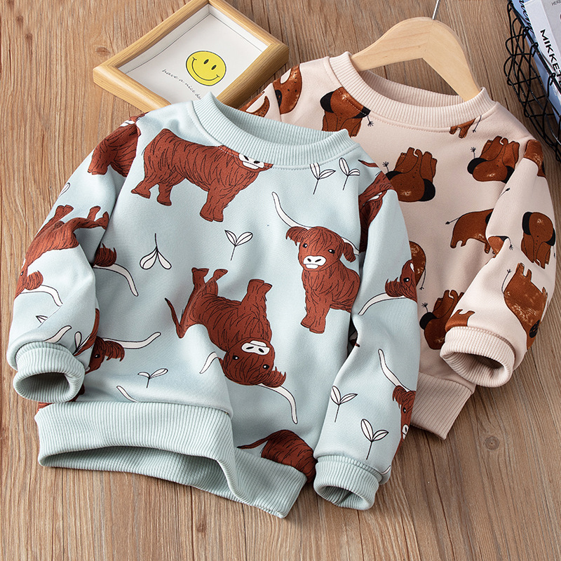 卫衣2024秋冬新款男女童加绒加厚宝宝上衣儿童洋气中小童长袖T恤