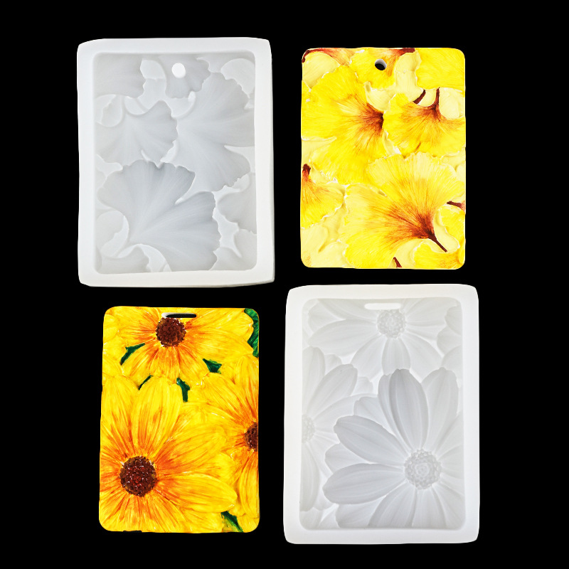 Rectangular grande Daisy ginkgo hoja listado de silicona molde aromaterapia yeso chocolate epoxi colgante cera chip