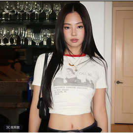 婉君科切拉jennie同款潮奢Jennie音乐节印花T恤LWJ26B2T1581