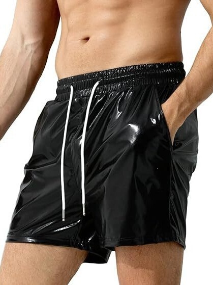 2025 New European and American Cross-Border Men's Shiny Leather Shorts Men's Casual Shorts Men's Beach Casual Pants 2025 New European and American Cross-Border Men's Shiny Leather Shorts Men's Casual Shorts Men's Beach Casual Pants