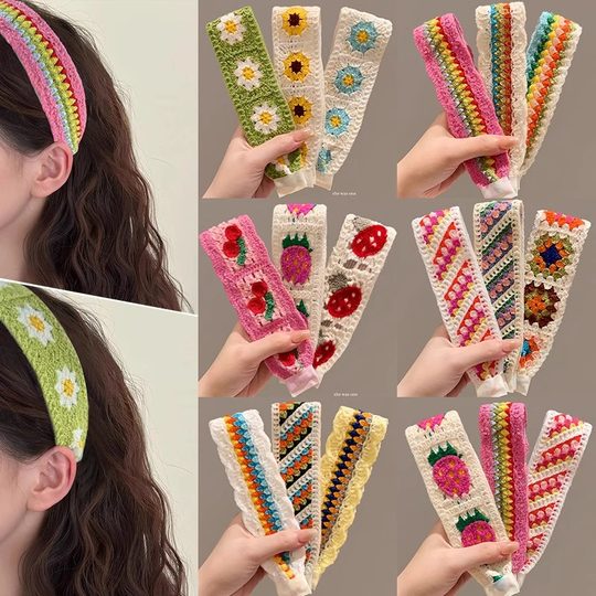 French Retro Knitted Velcro Children's 2024 New Style Broken Hair Finishing Artifact Hair Hoop Sweet Girls' Hair Band