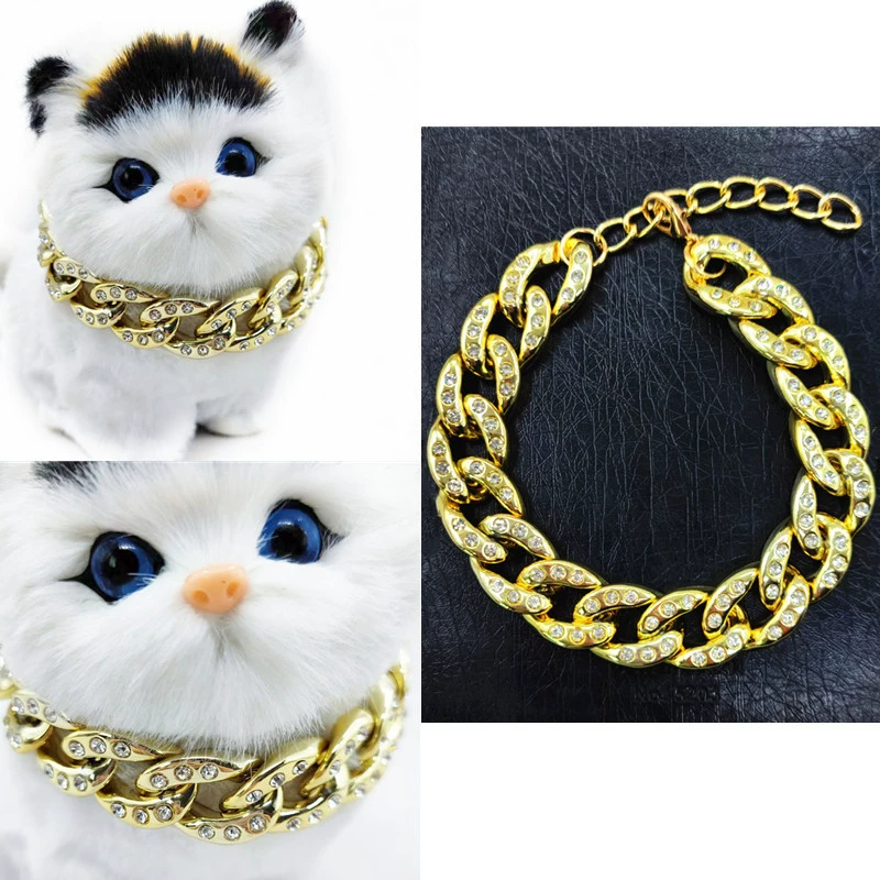 Домашнее животное инкрустированное бриллиантами большое Золотое ожерелье кошка декоративный реквизит цепочка Лабрадор Тедди Фаду Бомеи ювелирный воротник