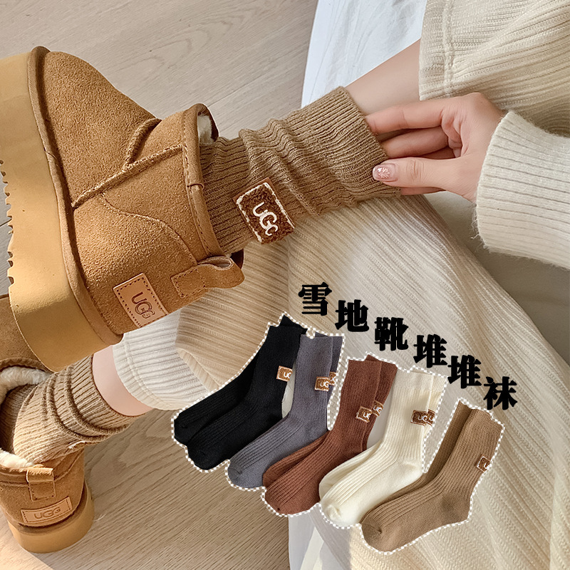 Snow boots socks women's socks autumn and winter thickened fleece-lined calf socks warm piled socks brown ins tide socks