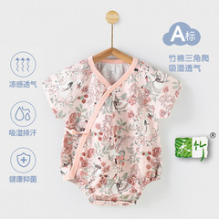 Newborn short-sleeve pants summer thin boys and girls baby clothes gauze onesie triangular crawling T-shirt Category A