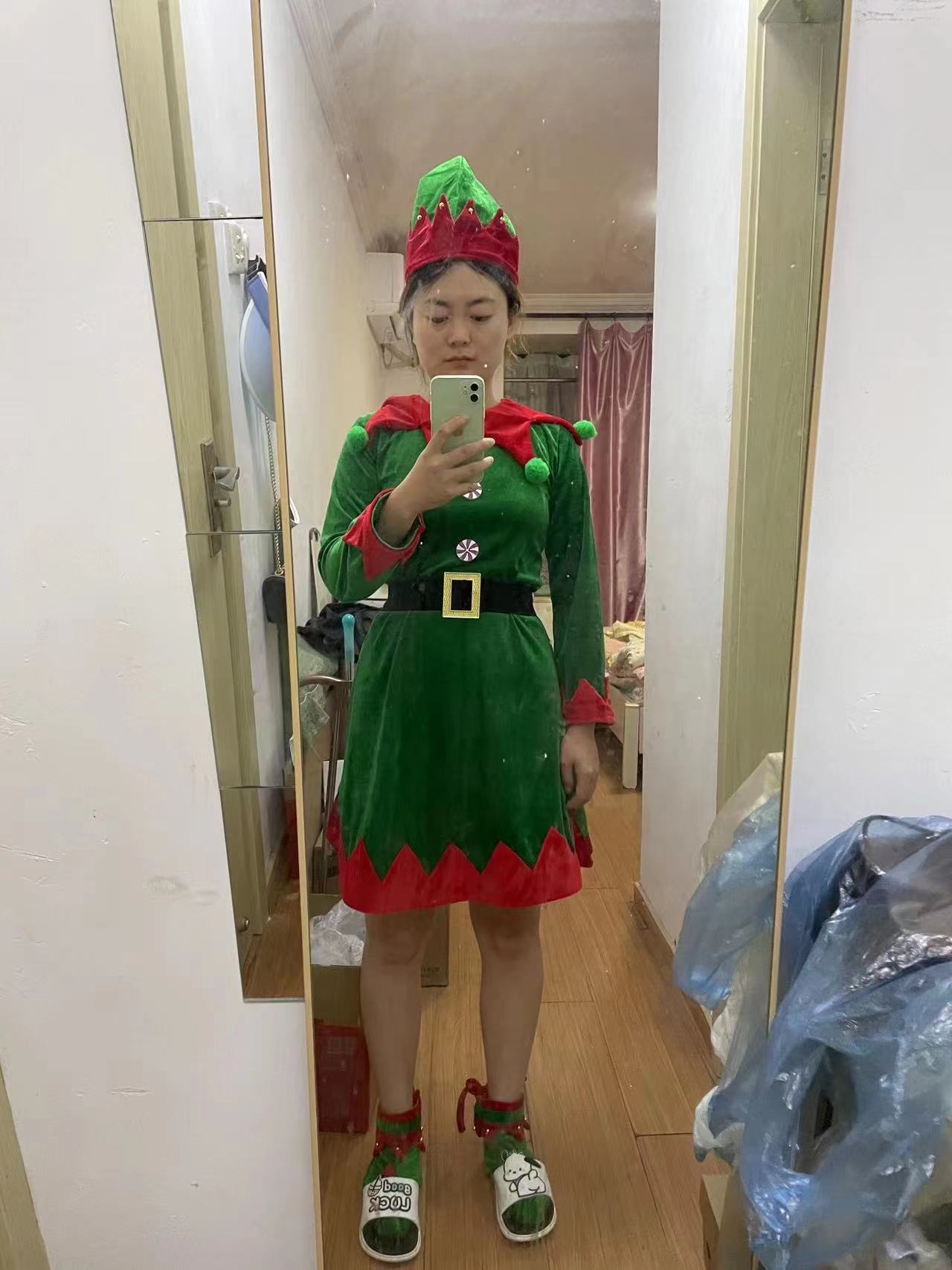 Navidad ropa para niños y niñas ropa para padres e hijos Cosplay lindo elfo verde payaso traje de rendimiento