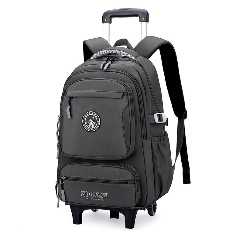 Mochila de tirón, caja de tirón, mochila escolar para niños de grado 3 - 6, estudiantes de secundaria masculinos con ruedas para subir escaleras de gran capacidad