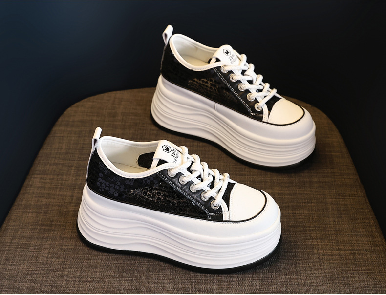 Giày sneaker nữ đế dày lót lưới thoáng khí phối sequin trắng dễ phối đồ — Màu đen chi tiết 5