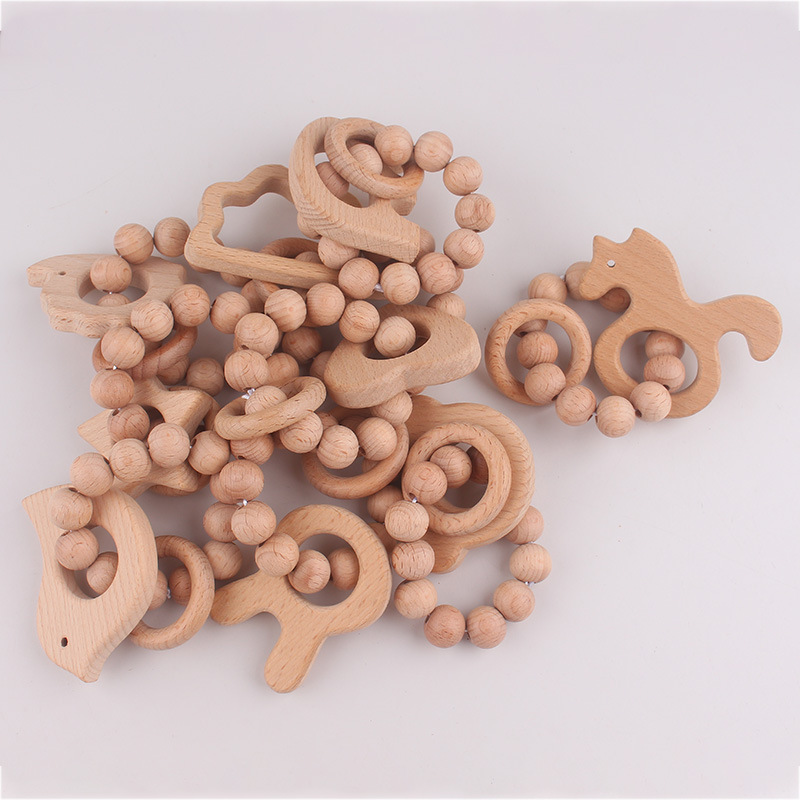 Europa y América niños pulsera de madera animal beech goma de madera perla recién nacido mordida le mordida molar pulsera