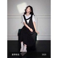 阔系假两件连衣裙短袖t恤裙背心裙25夏季穿搭一整套新款女背带裙