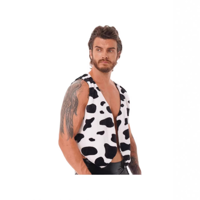 European and American Men's Vests with Cow Pattern, Velvet Material, Cosplay Performance Costumes, Pre-Order*