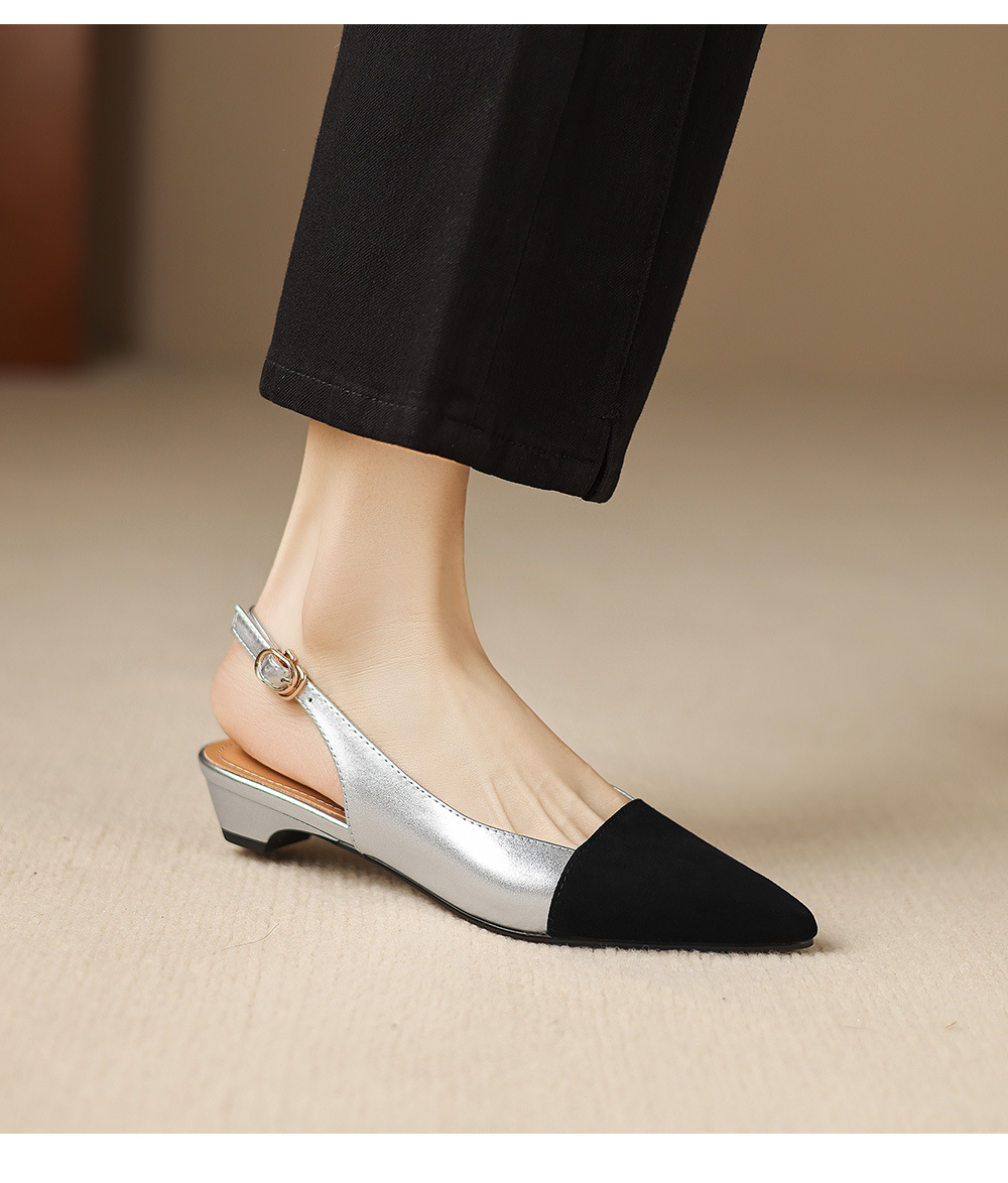 Sandal nữ gót thấp 2,5 cm mũi kín quai hậu phong cách tiểu hương — đen chi tiết 15