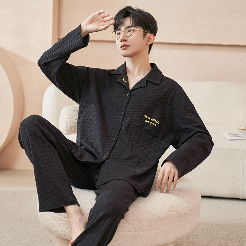 Pijamas de hombre primavera y otoño estilo coreano delgado más tamaño cardigan algodón Home Leisure Home wear deportes traje de dos piezas