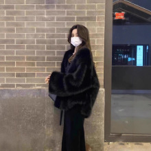 黑色仿狐狸毛毛绒环保皮草外套女高级感超好看毛茸茸2025秋冬新款