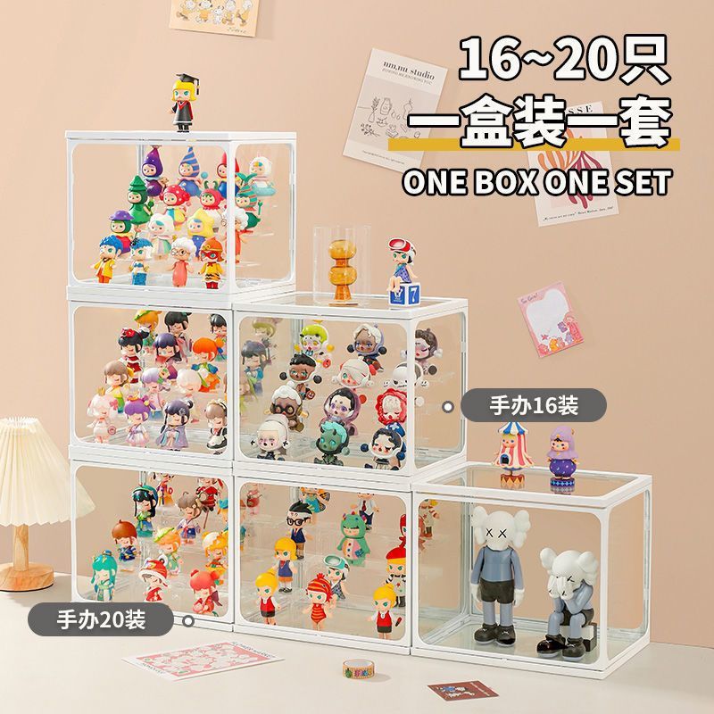 Bubble Mart Gabinete de exhibición de vidrio transparente Caja de exhibición Estante Anime Handmade Doll Caja de almacenamiento de vidrio Handmade