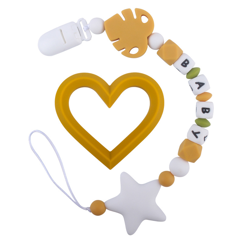 Bebé suministros de dibujos animados hojas mordedor bebé estrella grande molar juguete DIY bebé nombre chupete cadena traje