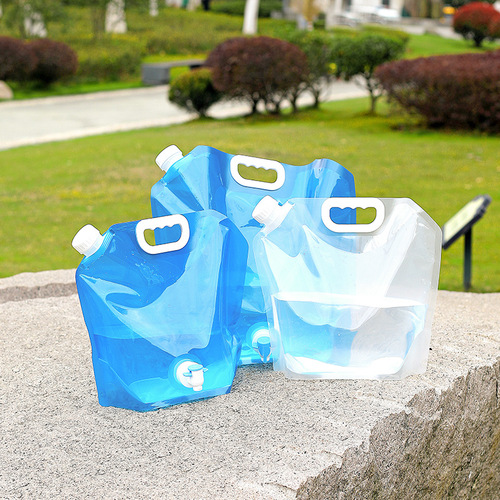 Outdoor portable folding water bag with faucet for cycling, traveling and camping plastic portable thickened large-capacity water storage bag