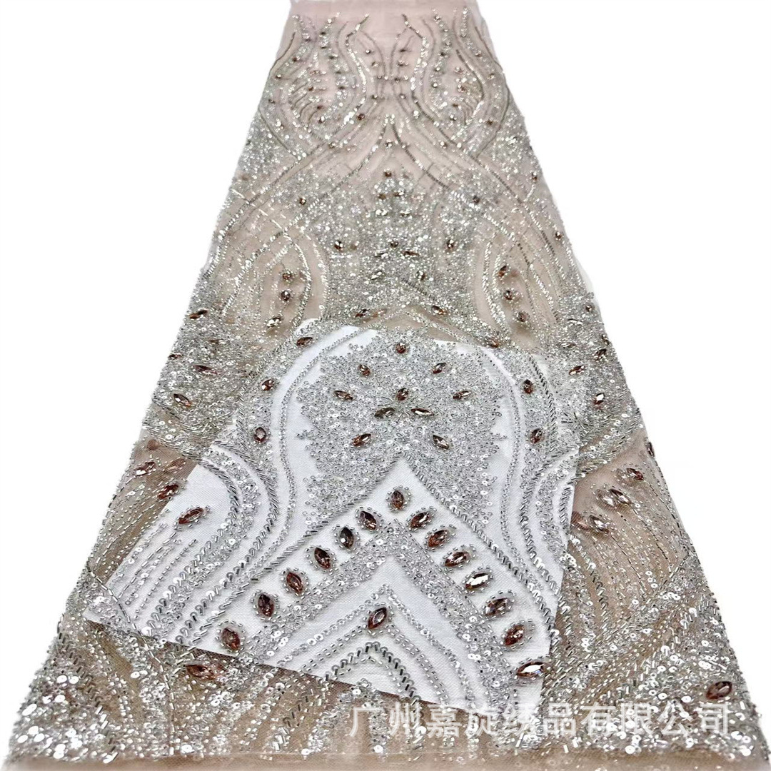 Tela de malla de alta gama adornada con pedrería, lentejuelas y bordados con cuentas para vestidos de mujer, vestidos de novia y materiales de encaje. image 3