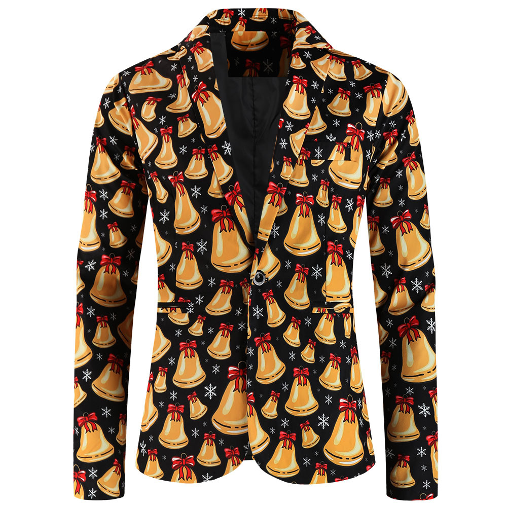 Men's Suit Jacket Christmas Print Single Blazer For Men_voghion.com