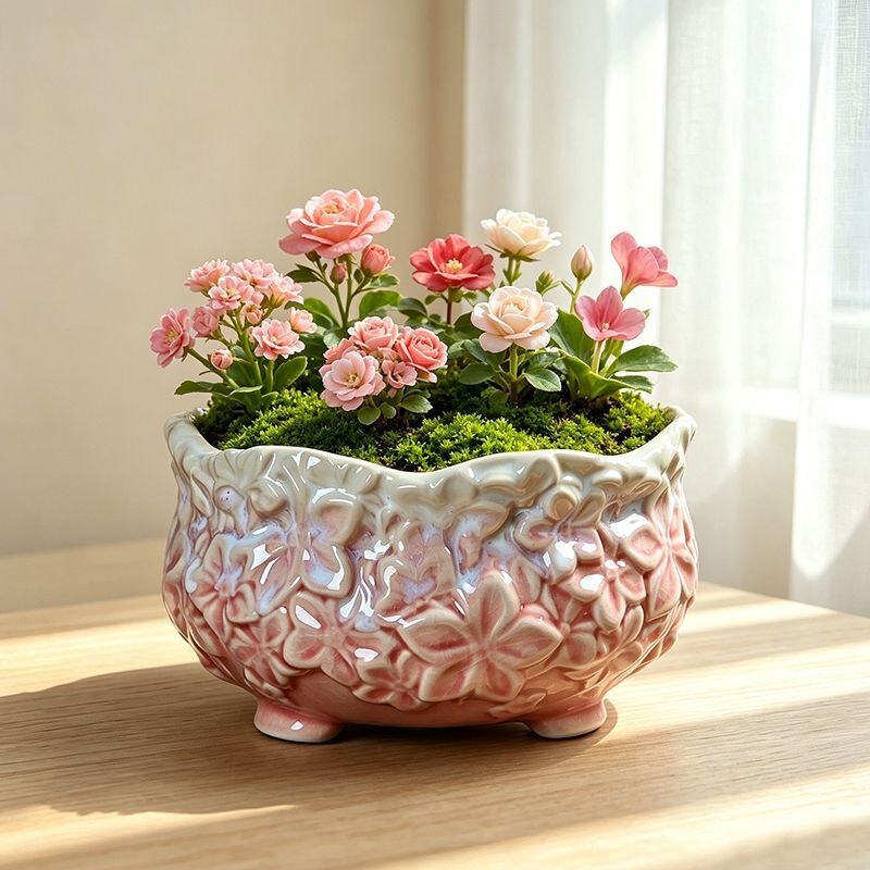 Succulent flower pot ceramic set, special price flower containers, succulent pots, coarse pottery green plant pots, large diameter pots, clearance sale at a loss