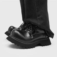 情侣款时尚翘头潮鞋厚底小众休闲皮鞋英伦潮流炸街小黑鞋一件代发