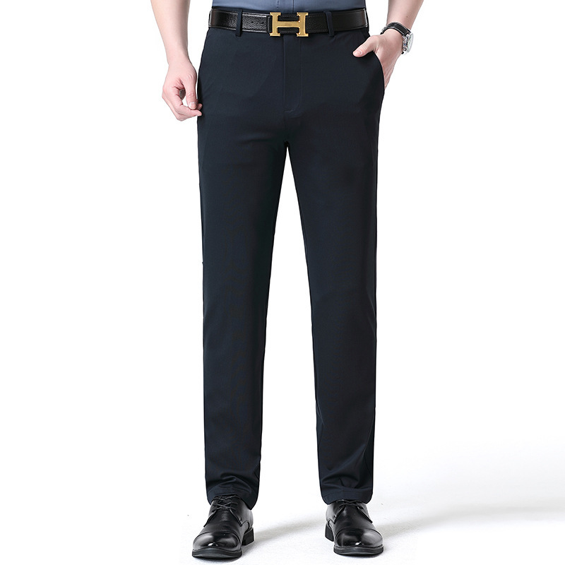 2026 Spring/Summer Thin Silk Dress Pants for Middle-Aged Men, Formal Business Casual Loose High-Waisted Stretch Dad Trousers