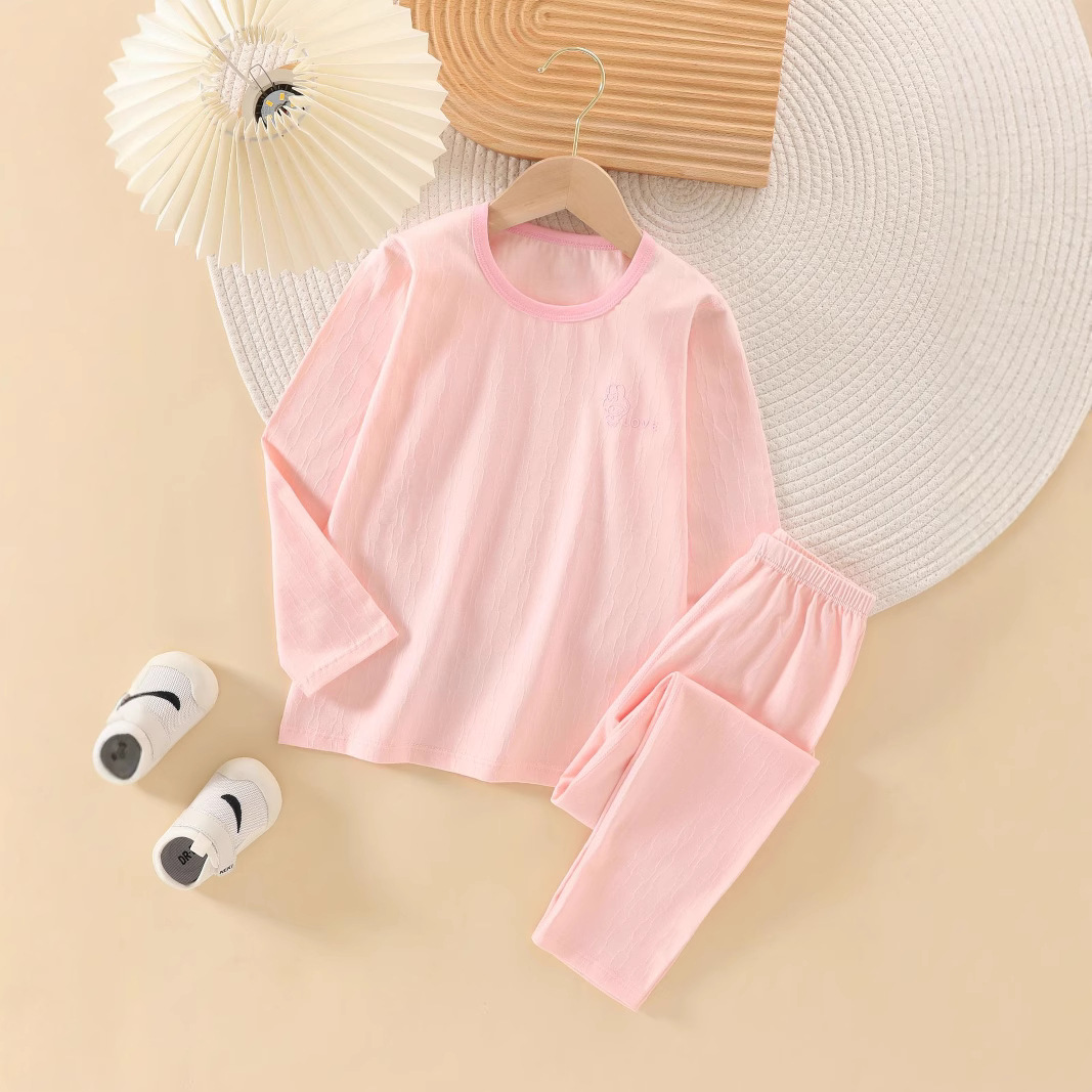 어린이 가을 옷과 바지 세트 클래스 뼈없는 순면 둥근 목 라이크라 소년 소녀를위한 얇은 가구 속옷