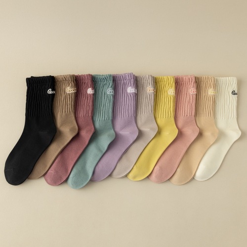 Socks for women, pure cotton, deodorant mid-calf socks for students, versatile ins stockings for couples, embroidered cotton pile socks, wholesale