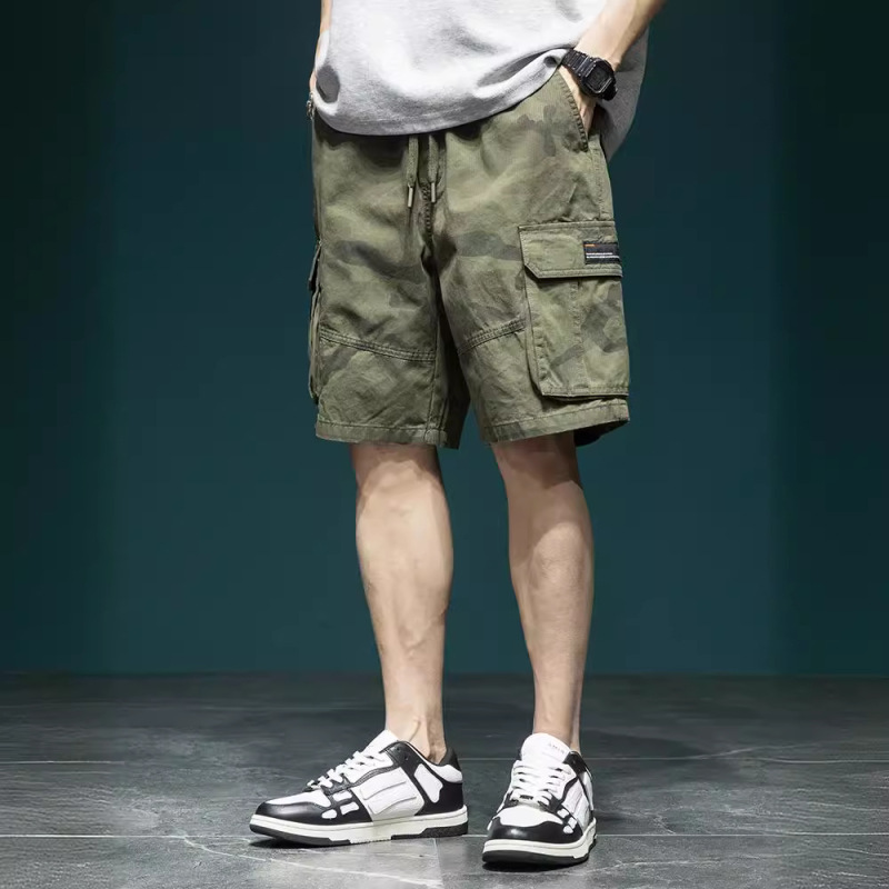 Large Pocket Camouflage Cargo Shorts for Men, Summer Trendy Brand, Loose Fit, Plus Size, American Retro Casual Knee-Length Shorts