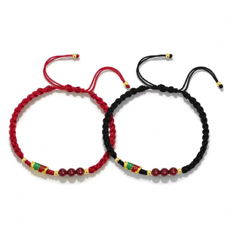New Chinese-Style Couple's Cinnabar Koi Bracelet, Good Luck for Girls, Men's Bracelet, Red Rope Braided Rope Gift