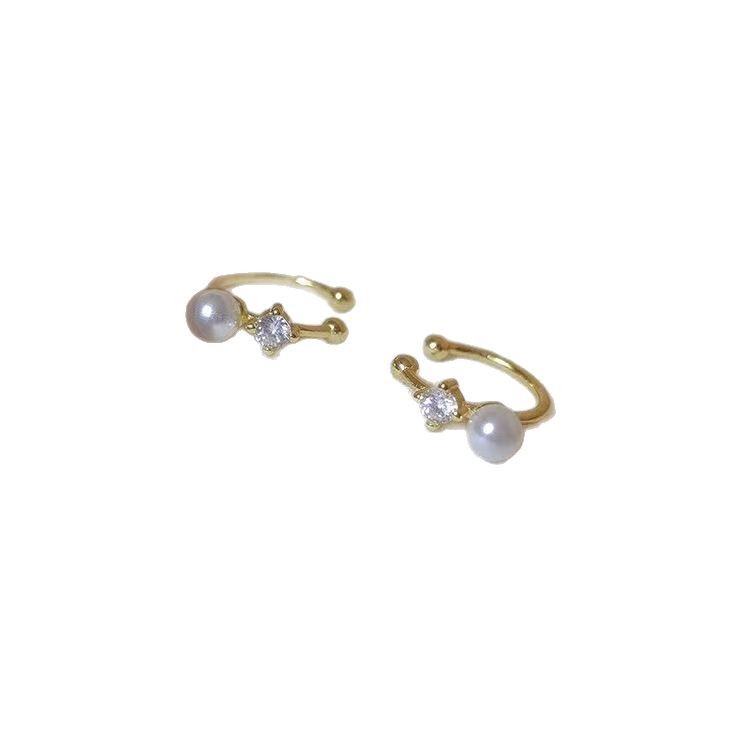 Clip de hueso de oreja de perla de circón, clip de oreja de nicho de lujo ligero, sin orejas perforadas, mujer 2025, nuevos aretes explosivos, aretes de temperamento, marea