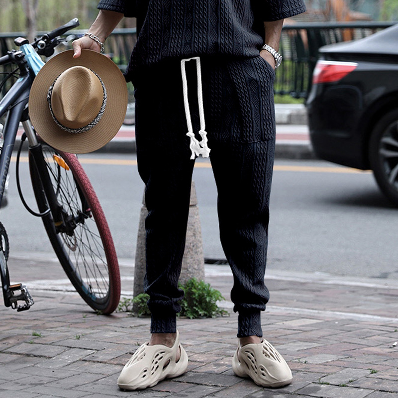Men's Jacquard Jogger Pants, Casual Trousers With Drawstring_voghion.com