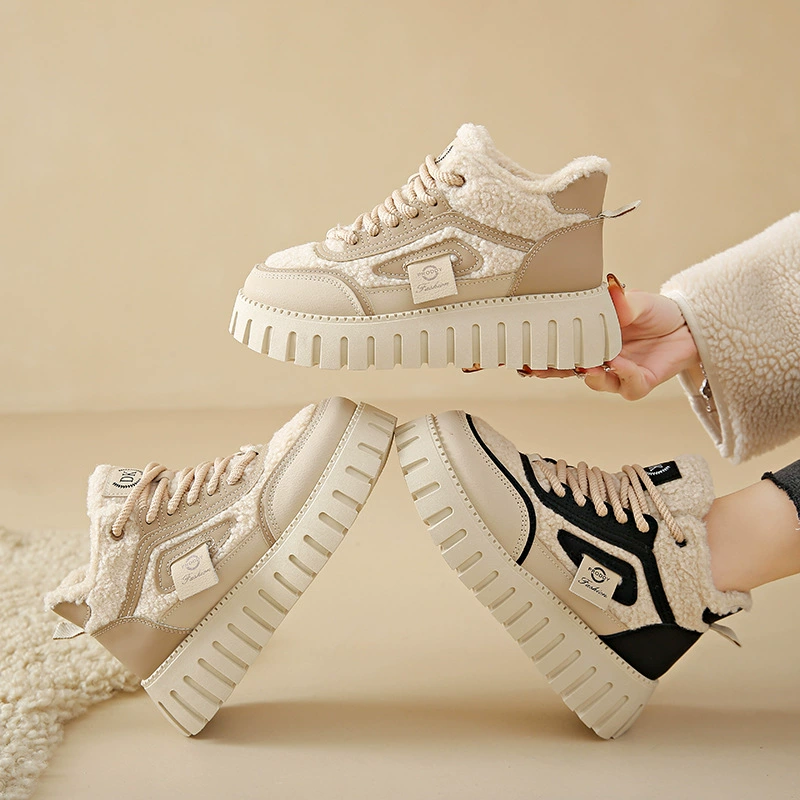 Platform winter sneakers, thick‑sole plush lined, microfiber PU upper, sizes 35–40