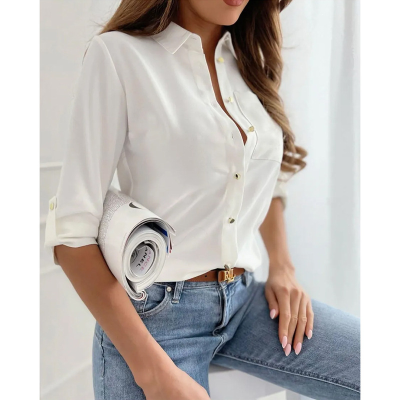 2025 New Solid Color Long-Sleeved Shirt Women's Cross-Border Aliexpress Amazon Space Station Loose Trendy Casual Top