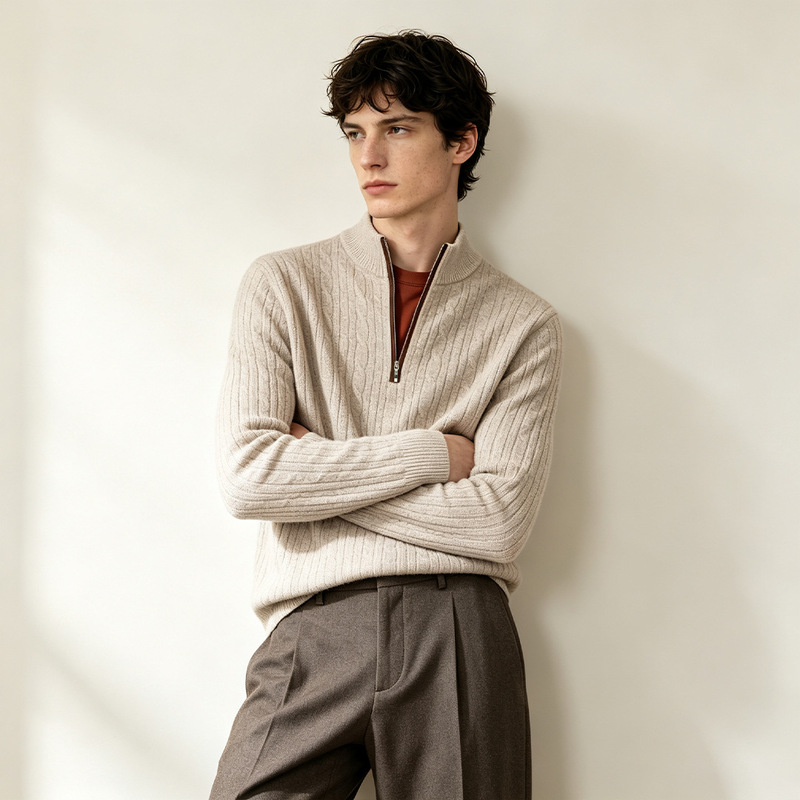 Xizima Old Money Style New Autumn/Winter 100% Cashmere Half-Turtleneck Zipper Cashmere Sweater Xizima Old Money Style New Autumn/Winter 100% Cashmere Half-Turtleneck Zipper Cashmere Sweater