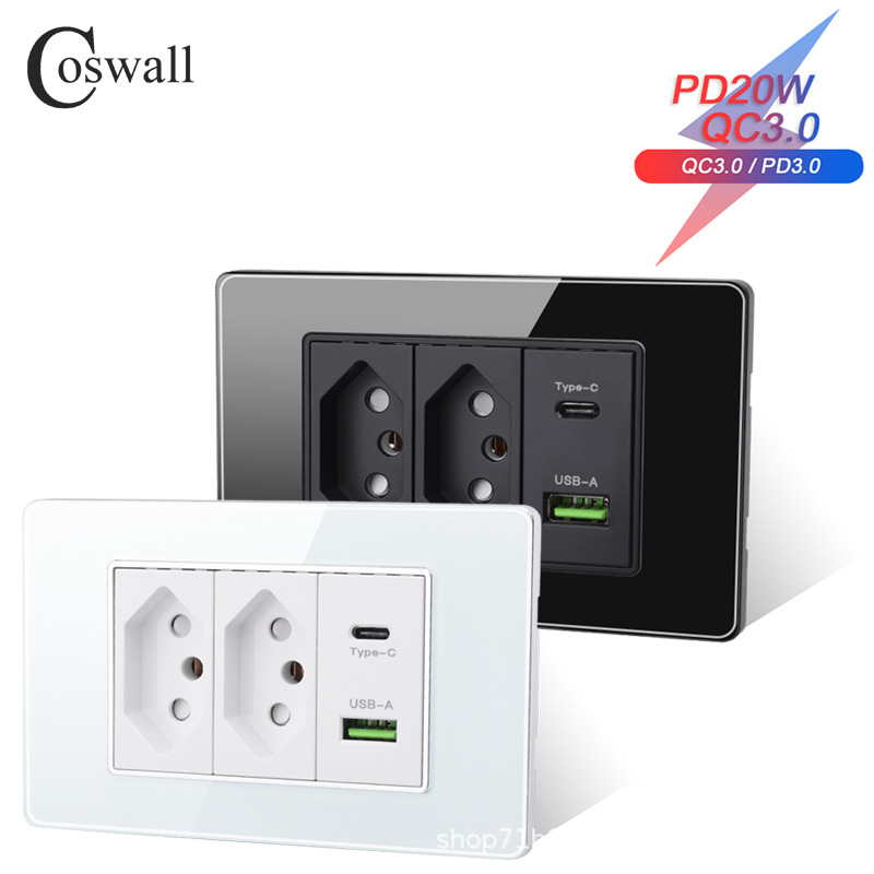 玻璃面板118型南美洲巴西插USB墙壁插座外贸开关typec3A快充插座