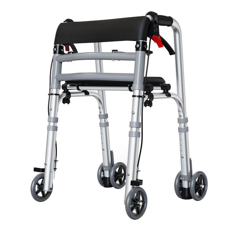 Muletas de aleación de aluminio para personas mayores, andador plegable de rehabilitación para mujeres embarazadas, con ruedas, cojín de asiento y freno.