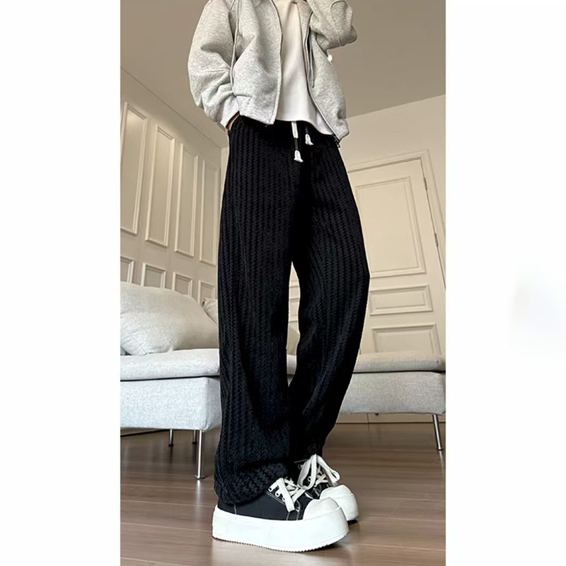 Pantalon rayé Chenier pour homme, tendance et polyvalent, idéal pour l'automne, avec cordon de serrage et taille élastique. Coupe ample, style américain._voghion.com
