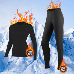 Cross-Border Autumn and Winter Velvet Sports Fitness Suit Women's Long-Sleeved Slim Fit Sweat-Absorbent and Sweat-Wicking Trousers European and American