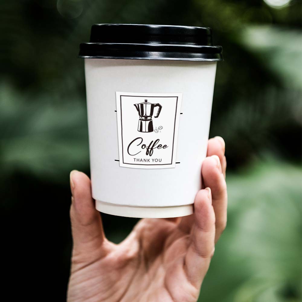 En stock al por mayor 100 unids/pack taza de café rectangular blanco y negro pegatinas caja de regalo pegatinas autoadhesivas pegatinas de embalaje