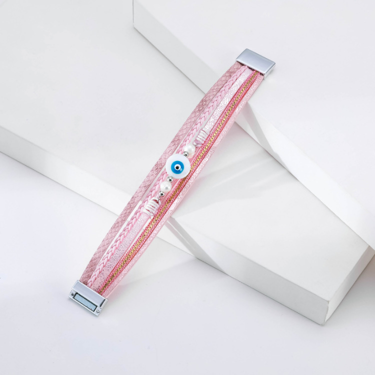 Bohemian multi-layer woven devilu0027s eye pearl leather bracelet